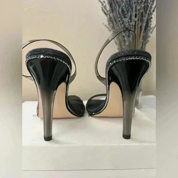 GOOD AMERICAN CRYSTAL CRUSH LUCITE SANDAL STILETTO HEELS SIZE 9 1/2 - Picture 7 of 11